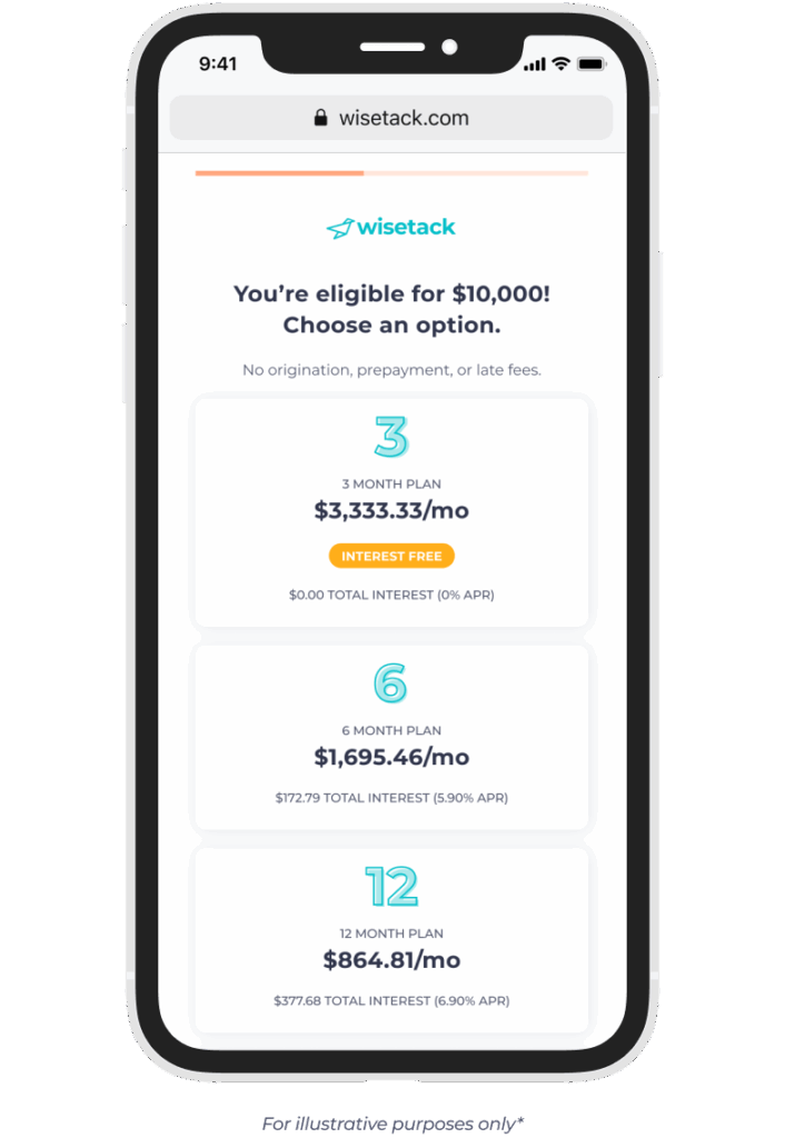 Wisetack product - offer screen - 000